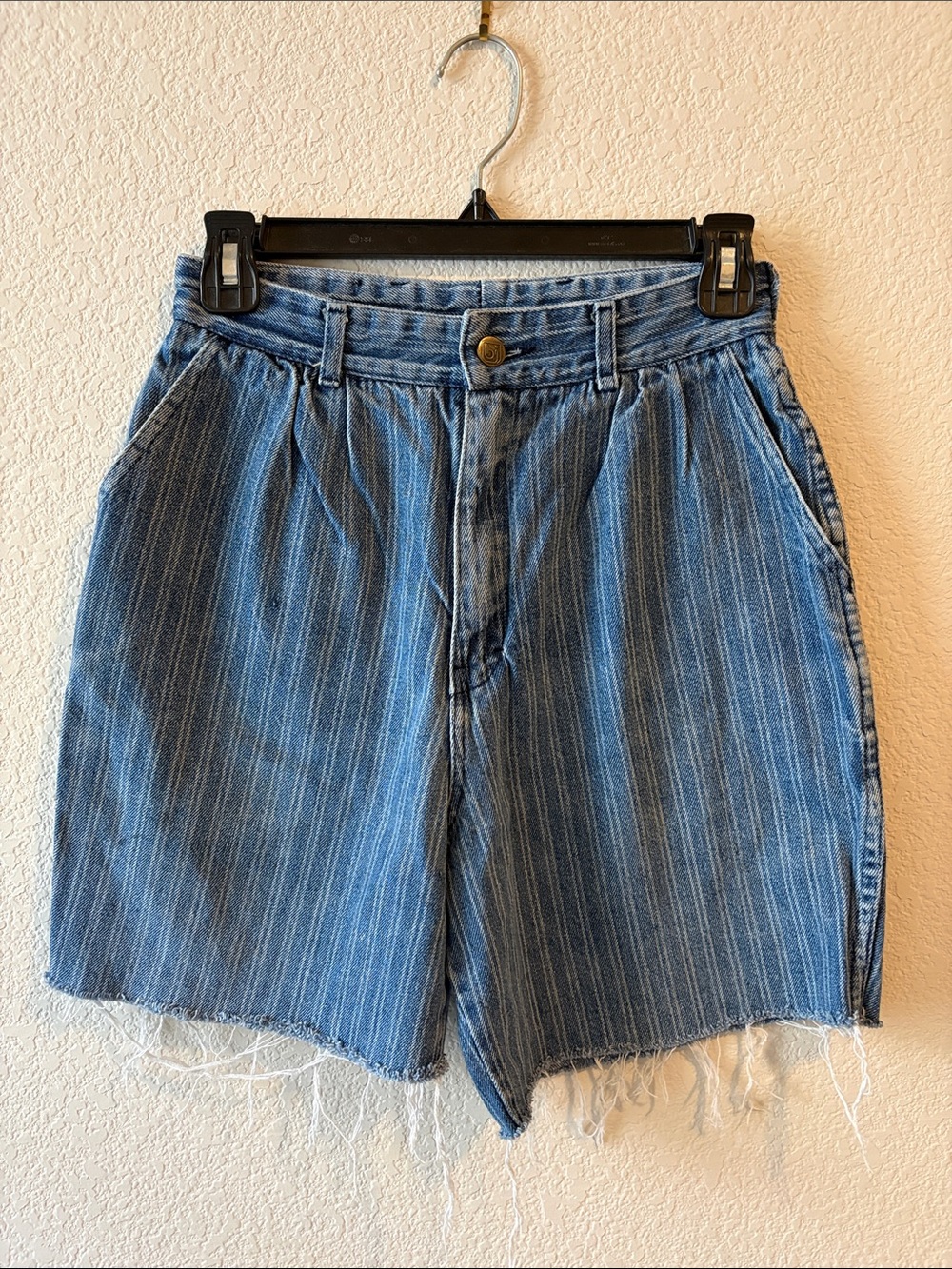 Vintage Blue Pinstripe High-Rise Cutoff Shorts